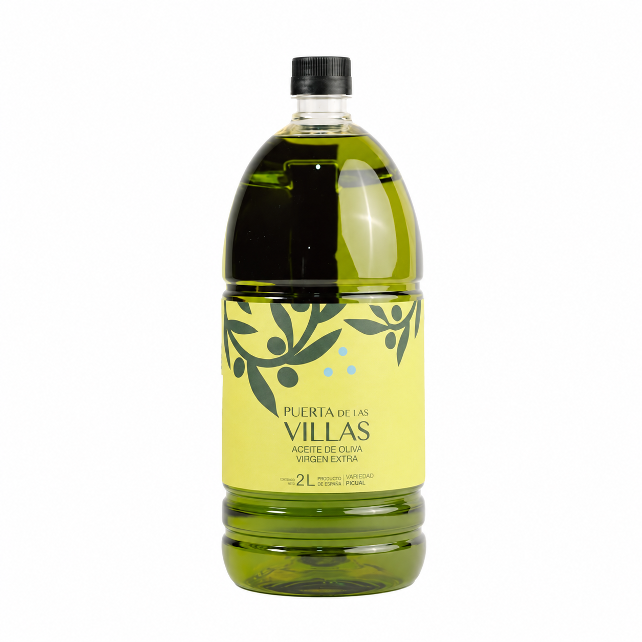 Botella PET 2LT Virgen Extra Picual Puerta de Las Villas de 2 litros.