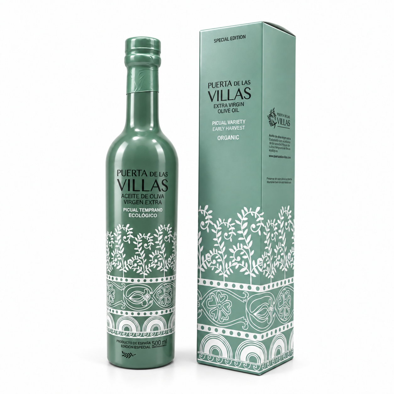 Edición Especial Temprano Ecológico de Puerta de Las Villas en botella Liberty de 500 ml junto a su estuche