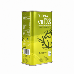 Lata 1lt Picual Envero de Puerta de Las Villas, con envase verde sobre fondo blanco.