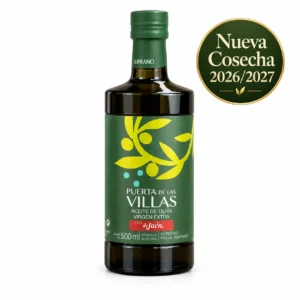 Botella ARGOS de 500 ml de Picual Temprano Virgen Extra Puerta de Las Villas, con etiqueta verde sobre fondo blanco.