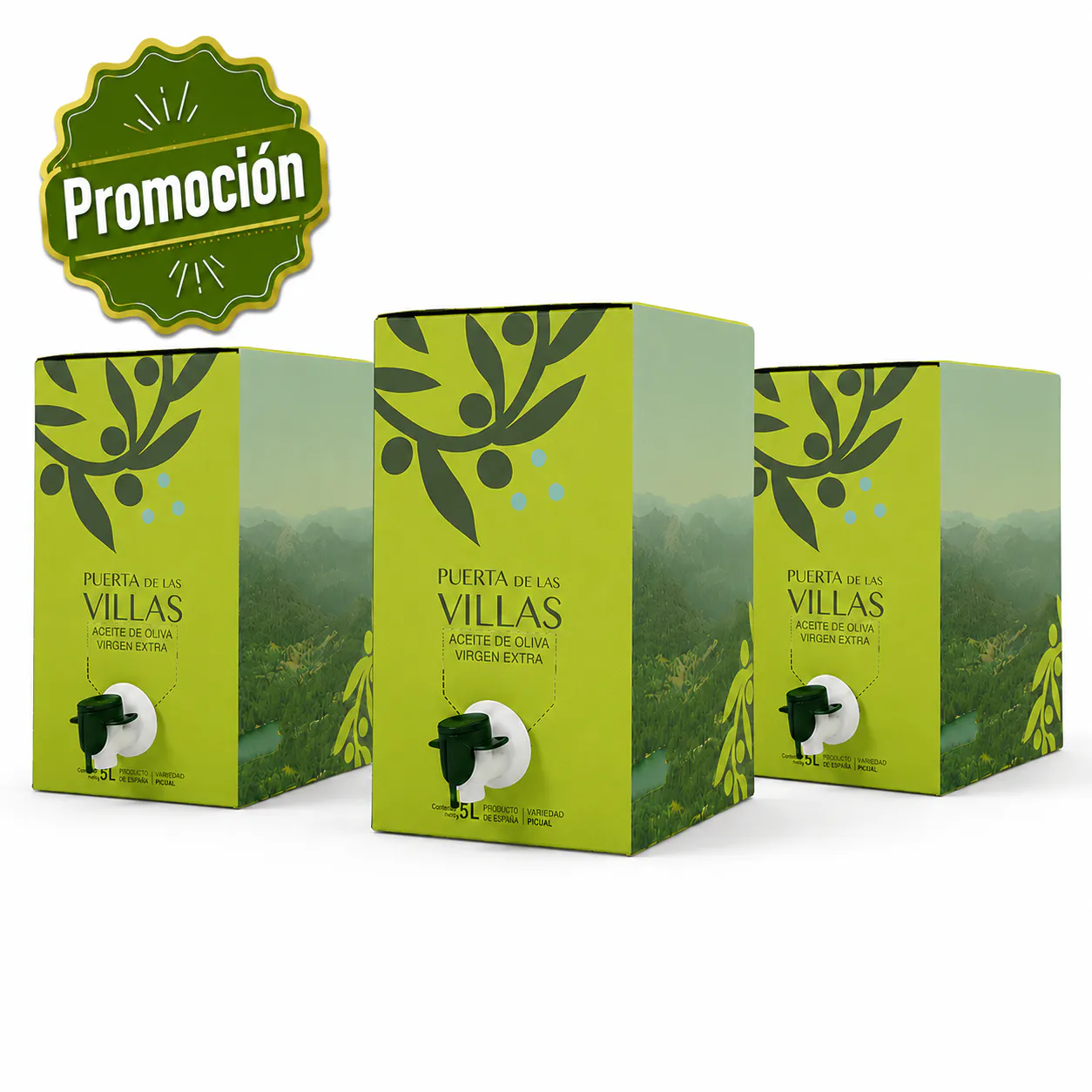 AOVE Puerta de Las Villas Picual. Bag in Box de 5 litros. Caja de TRES Unds.