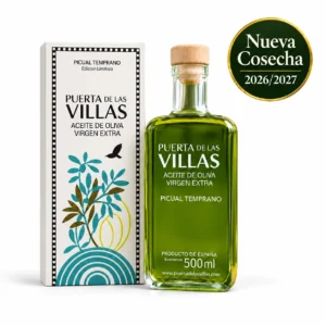 Picual Temprano GARDI de 500 ml con estuche y aceite verde visible en la botella