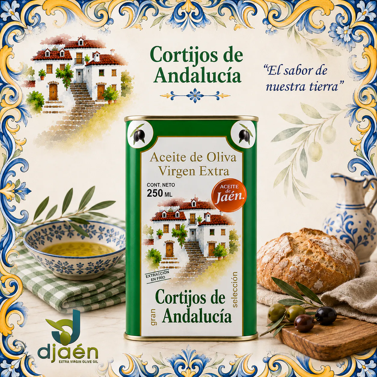 Lata Picual Virgen Extra Gran Selección "Cortijos de Andalucía". 250 ml. - Imagen 2