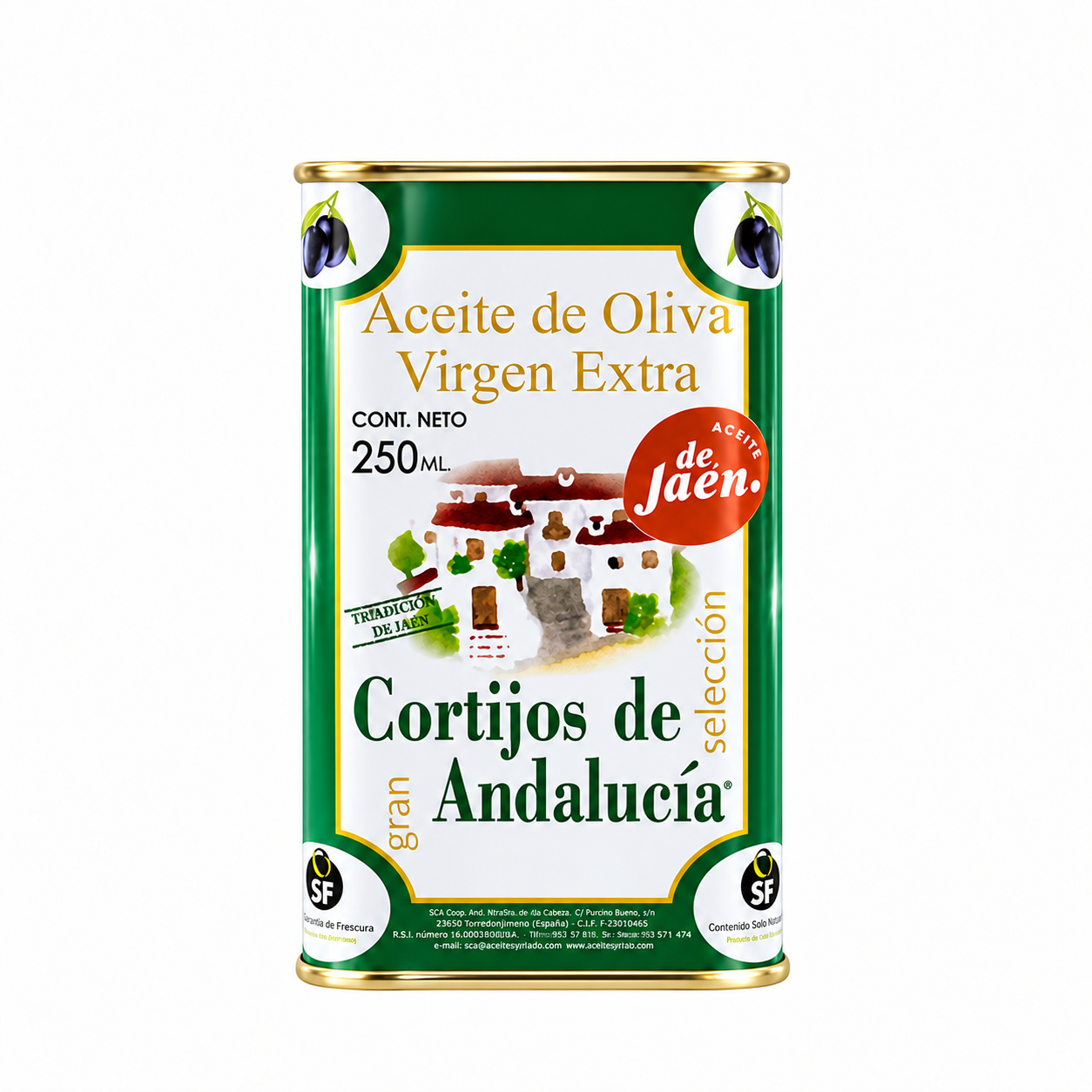 AOVE Picual de Jaén Cortijos de Andalucía en lata de 250 ml.