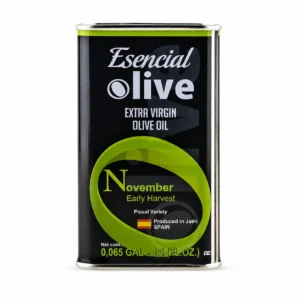 Lata de AOVE Esencial Olive Picual Temprano de 250 ml, negra con detalles verdes