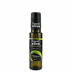 Botella de AOVE Esencial Olive Picual Temprano de 100 ml sobre fondo blanco.